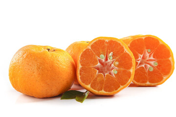 Fresh Orange Citrus Fruit Whole and Sliced Isolated on White Background