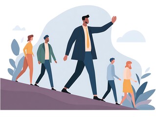 Vector illustration of a confident leader showing the way for his team, symbolizing guidance and business achievement