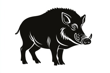 Stylized black wild boar silhouette with detailed features on white background