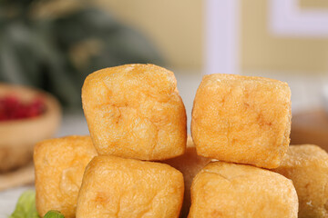 Deep Fried Golden Tofu Puffs - Crispy Hollow Cubes Asian Cuisine Ingredient