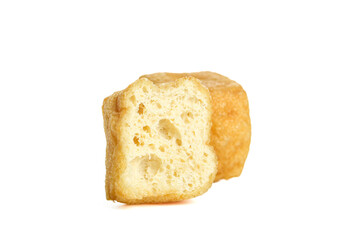 Deep Fried Tofu Puffs with Airy Interior Texture on White Background