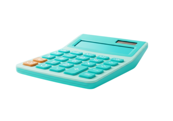A modern teal calculator with orange buttons isolated on transparent background