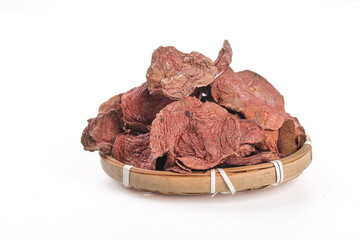 Yunnan Dried Red Porcini Mushrooms in Bamboo Basket for Hot Pot Cooking