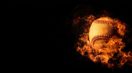 baseball. Baseball with dramatic fiery effect isolated on pure black background with intense flames. event key visuals, club posters, designed for sports event promotions and stadium branding.