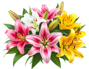 Pink lily bouquet with flowers and petals