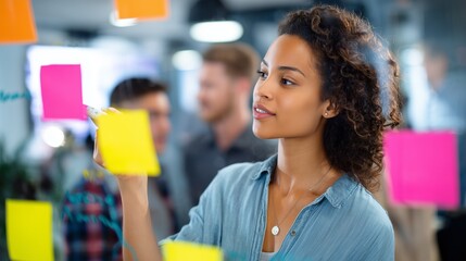 Collaborative brainstorming session office space image modern environment close-up view teamwork concept