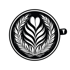 Minimalist Black and White Coffee Cup with Elegant Latte Art – Modern Café Design