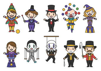 Cartoon Circus Performers A Colorful Collection of Characters.