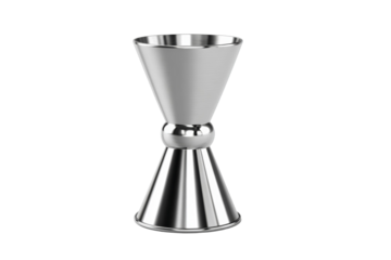 A silver measuring cup with a rounded top