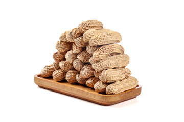 Raw Peanuts in Shell on Wooden Tray - Healthy Natural Nuts Protein Snack Food Ingredient