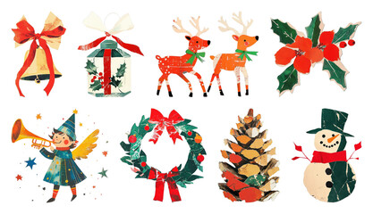 Fototapeta premium PNG Vintage festive holiday decorations illustration, element set on transparent background