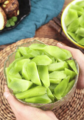 Fresh Green Bamboo Shoots in Glass Bowl - Healthy Asian Vegetable Ingredient