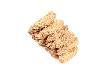 Raw Peanuts in Shell Isolated on White Background - Healthy Nuts Snack Food Ingredients