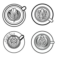 Latte decor Coffee Cup Set with Latte Art Illustrations – Hand-Drawn Barista Style Iconsation  (26).eps