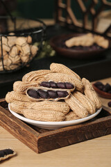 Selenium-enriched Black Peanuts from Yunnan - Nutritious Grains and Cereals Rich in Nutrients on Rustic Wooden Background