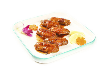Honey Glazed Chicken Wings on Glass Plate - Asian Style Fried Poultry Dish