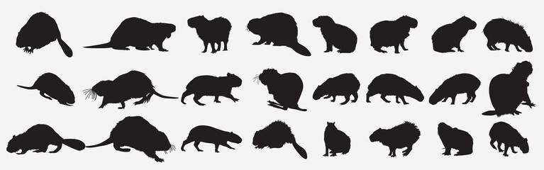 apybara beaver animal silhouette set