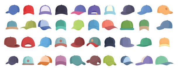 Cap icons set cartoon vector baseball hat