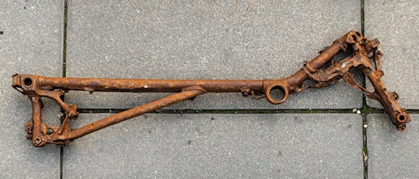 Rusty metal frame on gray stone surface decay age industrial theme