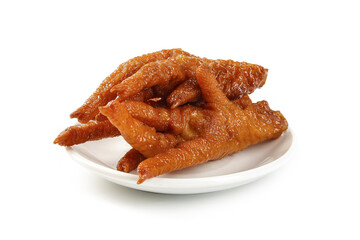 Marinated Chicken Feet with Brown Sauce on White Plate - Asian Delicacy Dim Sum Snack