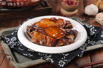 Glazed Roasted Duck with Sauce - Traditional Asian Cuisine Food Presentation on White Plate