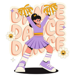 Cheerleader with pompoms and Dance text