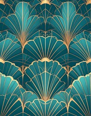 Teal and Gold Fan Design Pattern