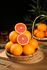 Fresh Blood Oranges in Wicker Baskets - Gannan Red Jade Citrus Fruit Display