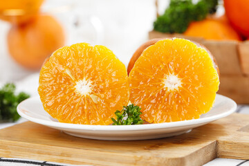 Fresh Orange Slices on White Plate with Parsley Garnish - Healthy Citrus Fruit Breakfast