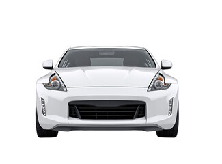 Front view of a white modern sports car showcasing its sleek design, headlights, and grille.