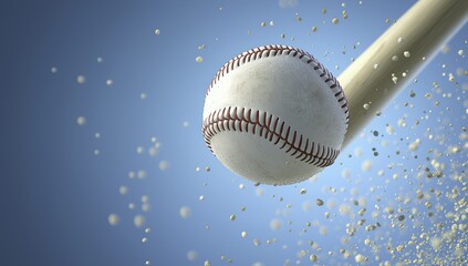 3D vector illustration of a baseball being hit by a bat