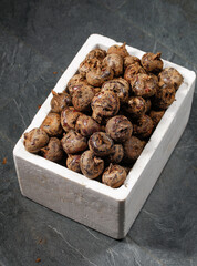 Fresh Water Chestnuts in Container - Raw Farm Produce for Cooking