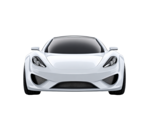 Front view of a modern white sports car showcasing its sleek and aerodynamic design, highlighting its contemporary automotive features.