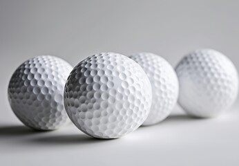 Pile of white golf balls arranged in a pyramid on a solid background