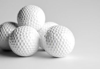 Pile of white golf balls arranged in a pyramid on a solid background
