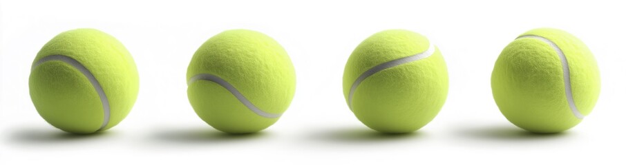 Four yellow tennis balls in 3D vector realistic style