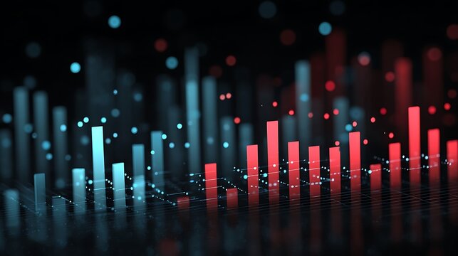 Awesome photo of abstract financial graph with growing charts in red and blue colors.