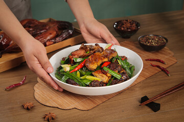 Traditional Asian Duck Casserole with Preserved Vegetables and Rice - Gourmet Farmers Market Cuisine