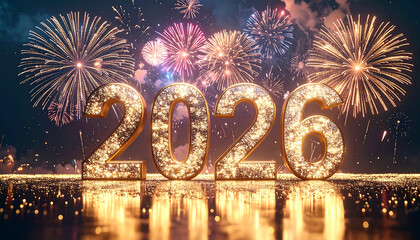 Sparkling 2026 New Year Fireworks Display.