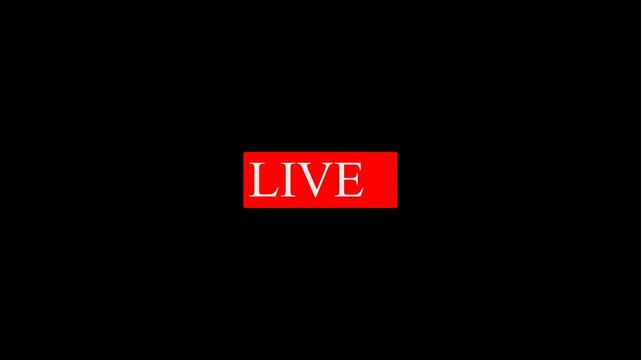 Dynamic red blinking "Live On Air" motion graphics with live button on black background. Ideal for news broadcasting, streaming, and live events. 4K resolution with transparent alpha channel for easy 