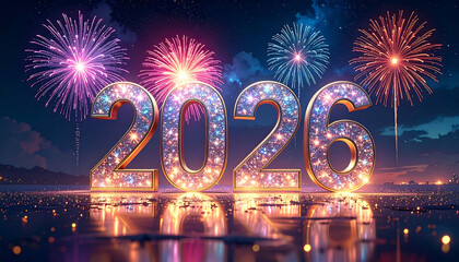 Sparkling 2026 New Year Fireworks Display.