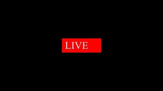 Dynamic red blinking "Live On Air" motion graphics with live button on black background. Ideal for news broadcasting, streaming, and live events. 4K resolution with transparent alpha channel for easy 