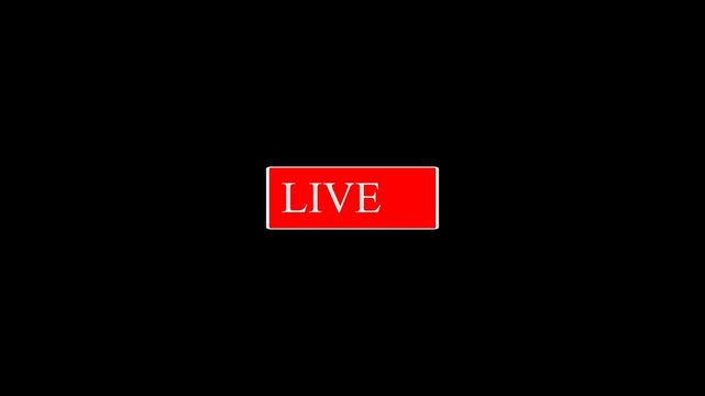Dynamic red blinking "Live On Air" motion graphics with live button on black background. Ideal for news broadcasting, streaming, and live events. 4K resolution with transparent alpha channel for easy 