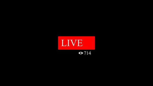 Dynamic red blinking "Live On Air" motion graphics with live button on black background. Ideal for news broadcasting, streaming, and live events. 4K resolution with transparent alpha channel for easy 