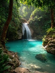 Discovering a Hidden Waterfall and Turquoise Pool in the Jungle
