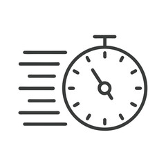 A simple line icon depicting a stopwatch with speed lines