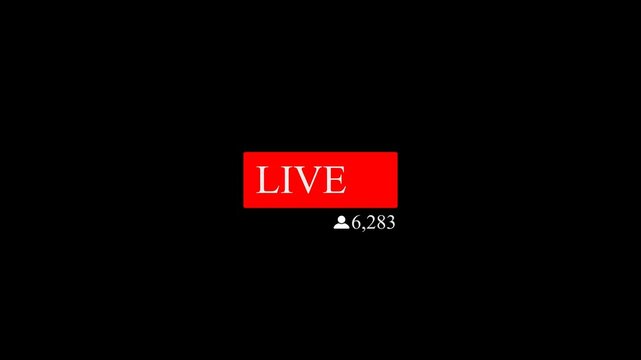 Dynamic red blinking "Live On Air" motion graphics with live button on black background. Ideal for news broadcasting, streaming, and live events. 4K resolution with transparent alpha channel for easy 