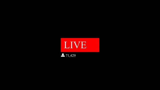 Dynamic red blinking "Live On Air" motion graphics with live button on black background. Ideal for news broadcasting, streaming, and live events. 4K resolution with transparent alpha channel for easy 