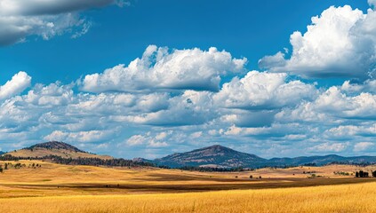 Fototapeta premium Expansive grassland landscape under a dramatic sky.