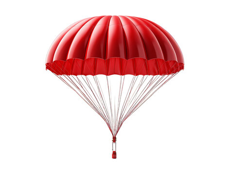 A red parachute with string lines is shown, essential for skydiving or paragliding activities.